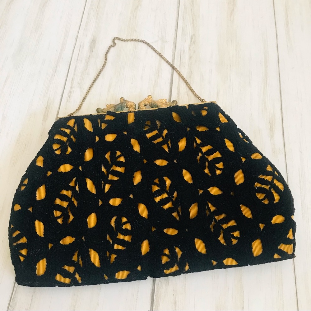 Vintage Nu-Art Handbag Black Crochet overlay Made in America